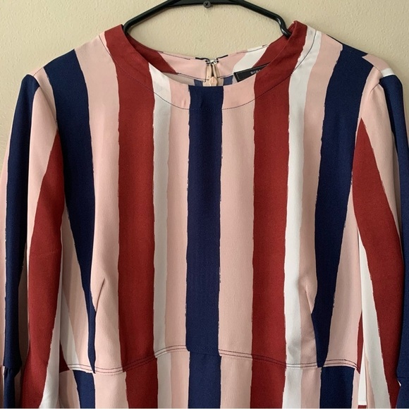 NWT BCBGMAXAZARIA Jeanne Striped Cabernet Blouse Boho Bell Sleeves Size Small - Picture 4 of 14